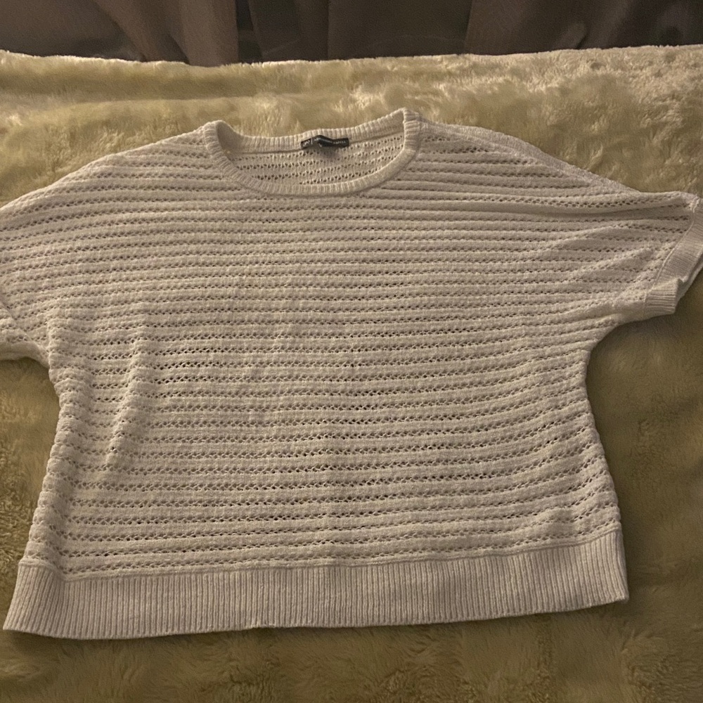 White Knit Short Sleeve Sweater